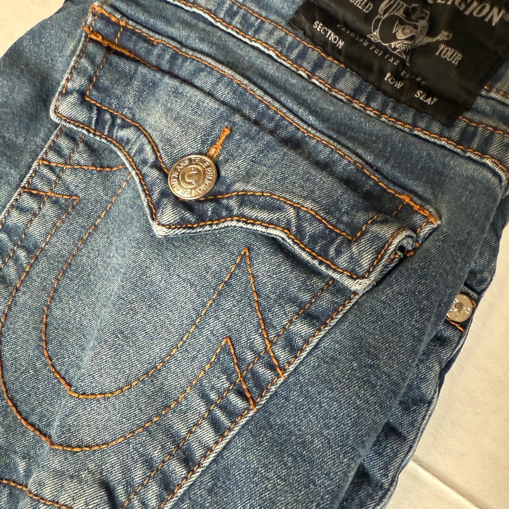 True Religion mens sz34 Ricky relaxed straight jeans blue denim